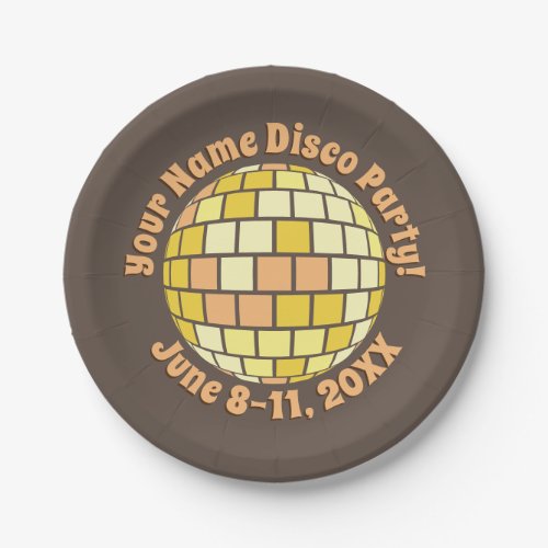Retro Gold Disco Ball PERSONALIZED Paper Plates