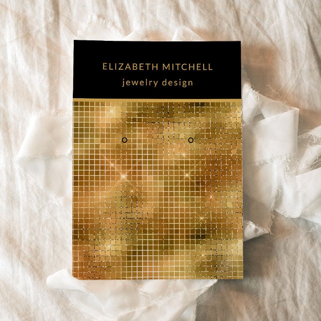 Retro Gold Disco Glam | Earring Display Card (A glam, disco inspired earring display card in black and gold.)