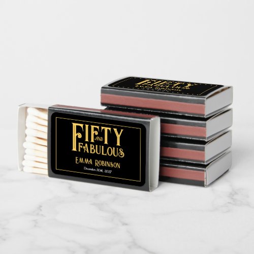 Retro Gold "Fifty and Fabulous" 50th Birthday Matchboxes