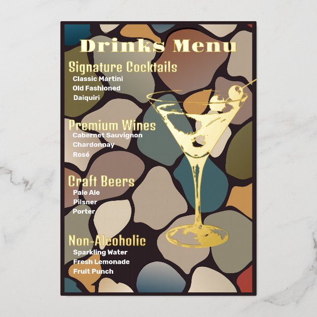 Retro Gold-Foiled Beverage Menu (Front)