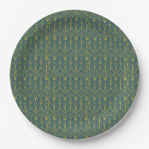 Retro gold geometric art deco vintage pattern paper plates