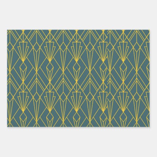 Retro gold geometric art deco vintage pattern wrapping paper sheets