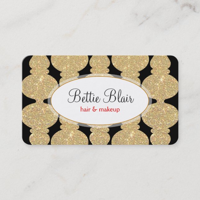 Retro Gold Glitter Makeup Artist Glamorous Bold Business Card (Front)