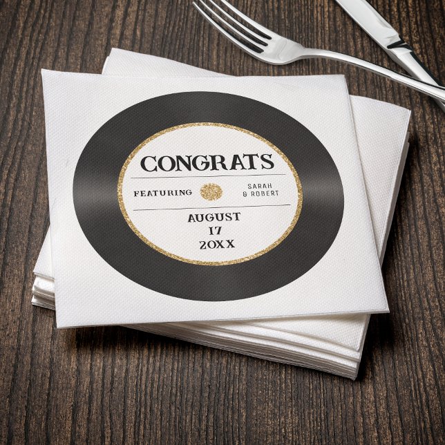 Retro Gold Glitter Vinyl Record Congrats Wedding Napkins (Retro Gold Glitter Vinyl Record Congrats Wedding Napkins
)