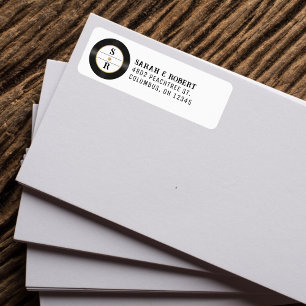 Retro Gold Glitter Vinyl Record Monogram Wedding Label