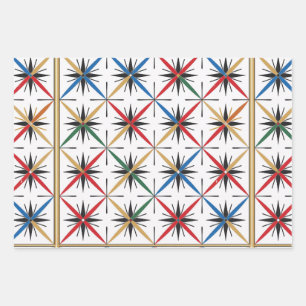Retro Gold, Green and Red Christmas Wrapping Paper Sheets