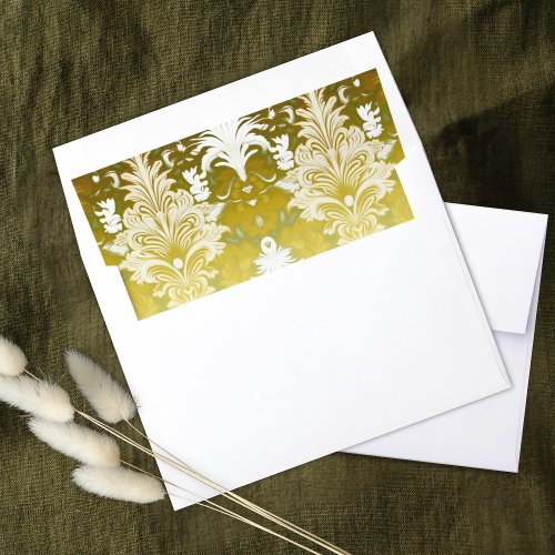 Retro Gold Green Damask Wedding Envelope Liner
