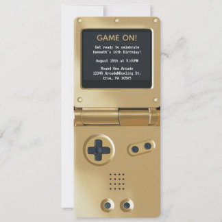 Retro Gold Handheld Gaming Birthday Invitation