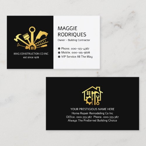 Retro Gold Handyman Tools Building Business Card