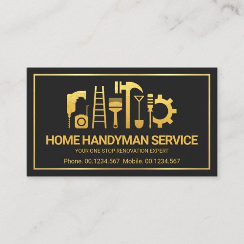 Retro Gold Handyman Tools Motif Odd Jobs Business Card