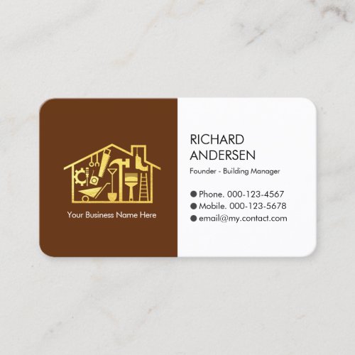 Retro Gold Handyman Tools Store Building Business Card