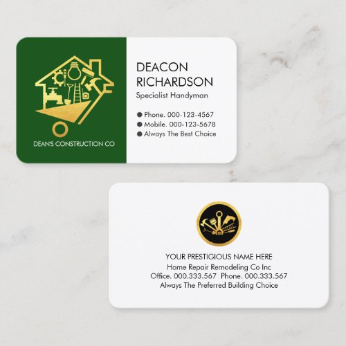 Retro Gold Handyman Tools Store Building Business Card