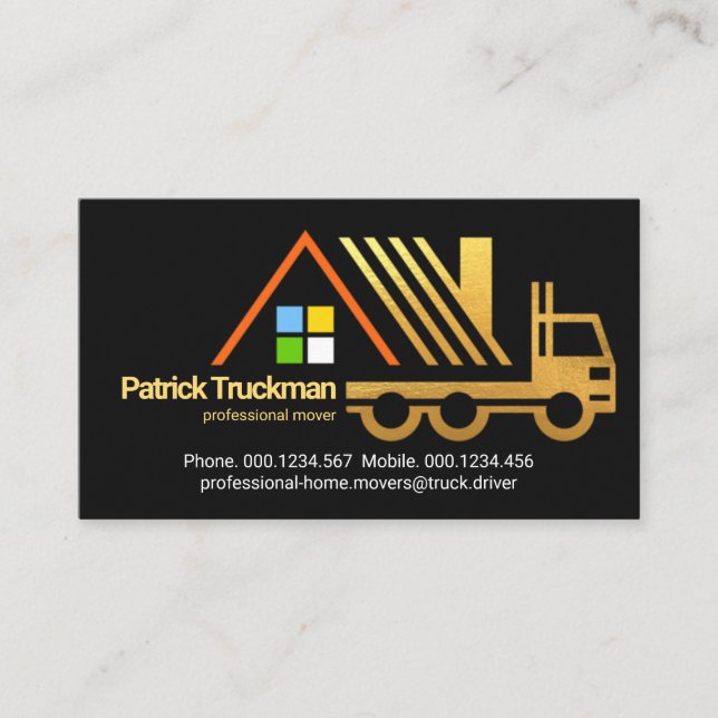 Retro Gold Home Moving Truck Business Card (Front)