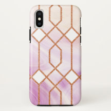 Retro Gold Iron Geometric Pink Marble