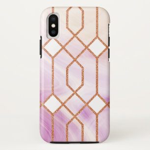 Retro Gold Iron Geometric Pink Marble iPhone X Case