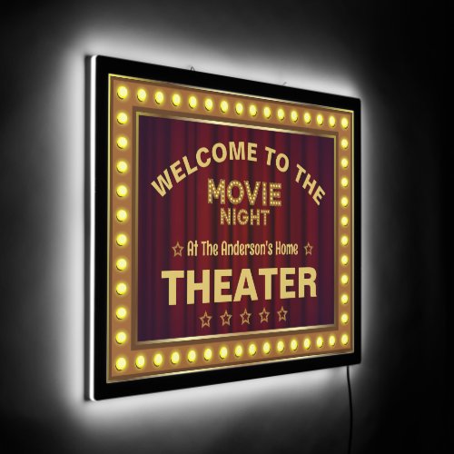 Retro Gold Lights Movie Night Gold Typography LED Sign