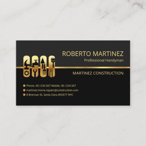 Retro Gold Line Grey Shades Building Business Card