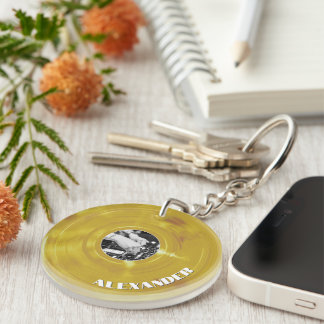 Retro Gold Music Producer DJ Vinyl Record Keychain