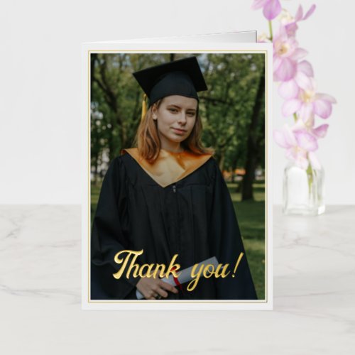 Retro Gold Script Graduation Photo Thank You Foil Greeting Card