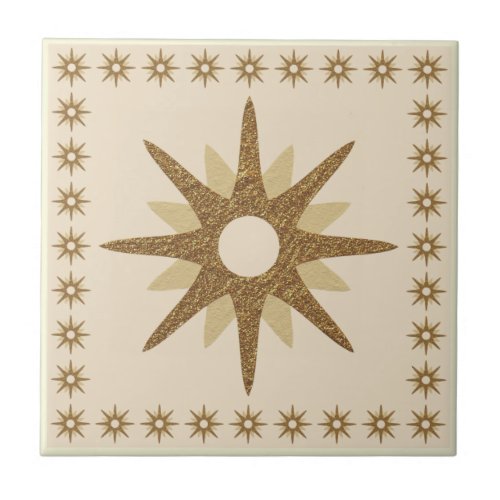 Retro Gold Starburst Design Ceramic Tile