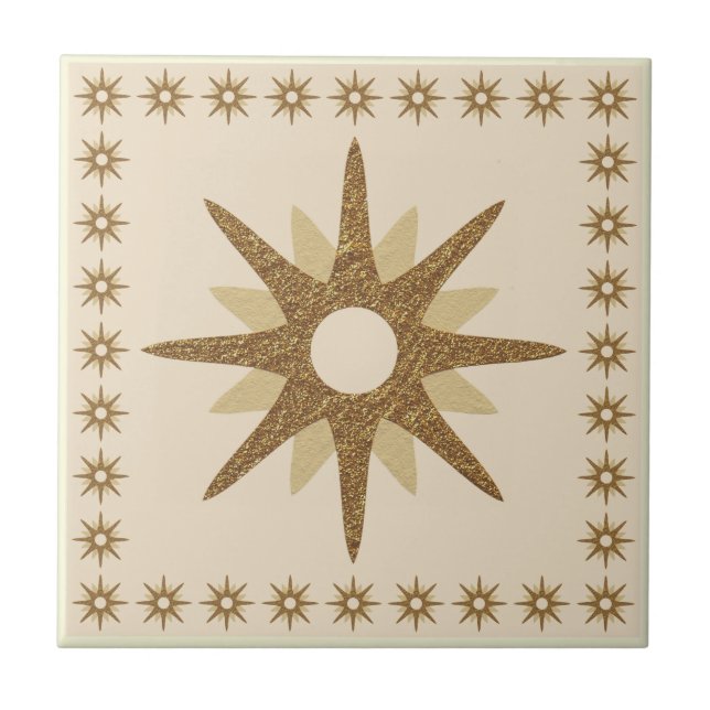 Retro Gold Starburst Design Ceramic Tile (Front)