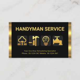 Retro Gold Stripes Handyman Tool Icons Business Card