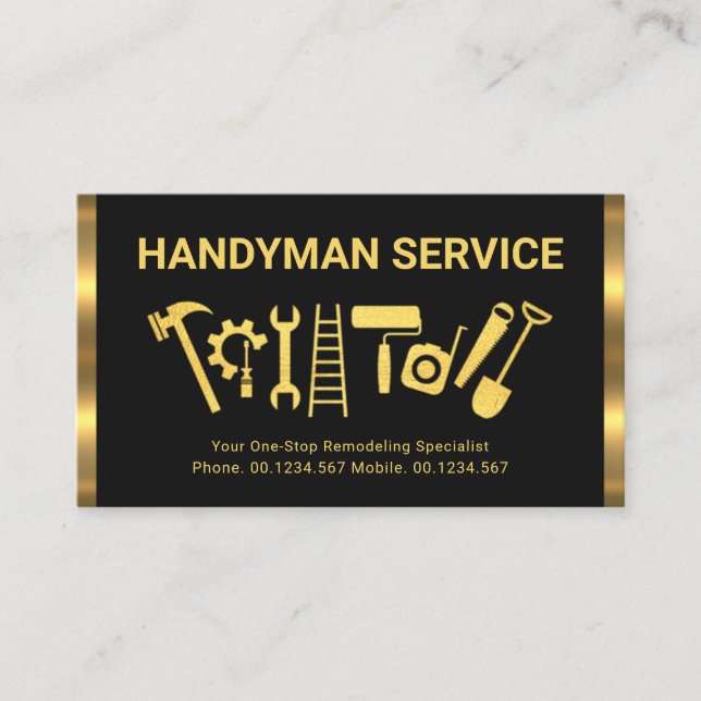 Retro Gold Stripes Handyman Tools Business Card (Front)