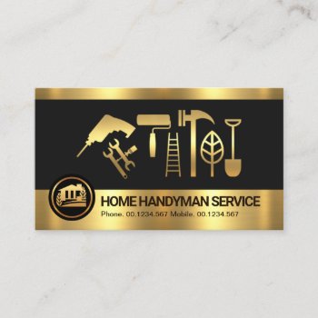 Retro Gold Stripes Handyman Tools #zazzlemade Business Card by keikocreativecards at Zazzle