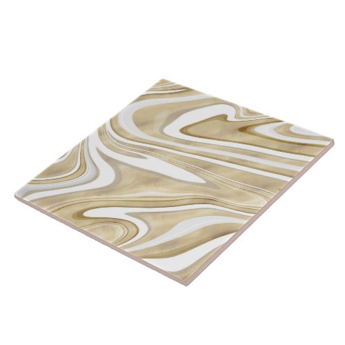 Retro Gold Swirl Liquid Painting Aesthetic Design Ceramic Tile