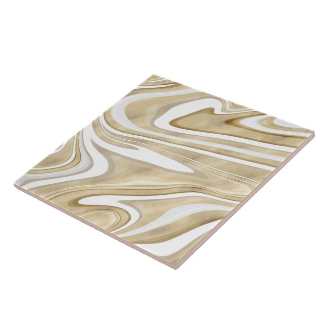 Retro Gold Swirl Liquid Painting Aesthetic Design Ceramic Tile (Side)