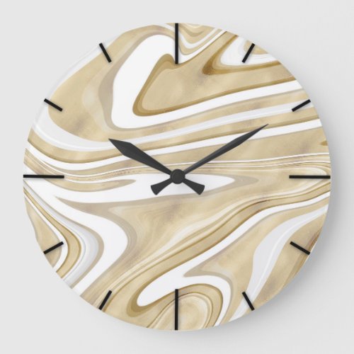 Retro Gold Swirl Liquid Painting Aesthetic Design Large Clock