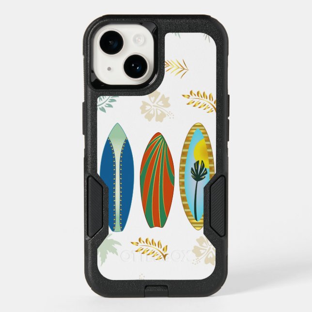 Retro Gold Tropical Coastal Surfboards  Otterbox iPhone Case (Back)