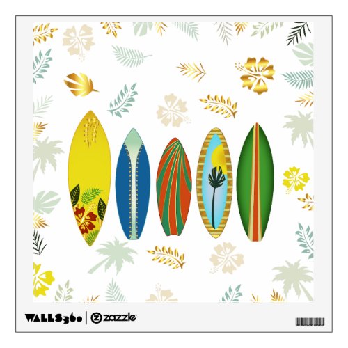 Retro Gold Tropical Coastal Surfboards  Wall Decal