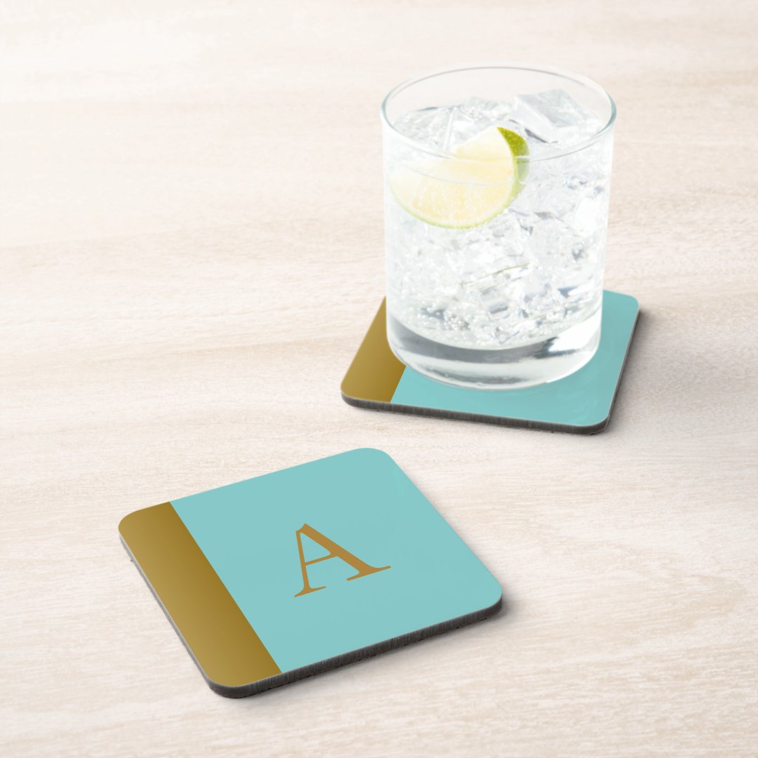 Retro Gold Turquoise Monogrammed Coasters (Right Side)