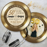 Retro Gold Vinyl Record Photo 50th Birthday Party Invitation<br><div class="desc">This unique & retro Gold & Black Vinyl Record music theme 50th birthday party round shape invitation with catchy song title quote "This Will Be One For The Record", and fun typography details - featuring a double-sided solid gold record vibe ("Side A / Side B"), with invitation details on the...</div>