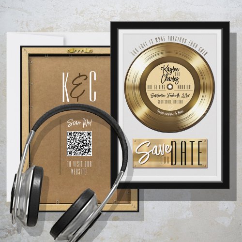 Retro Gold Vinyl Record Plaque Unique Wedding Save The Date