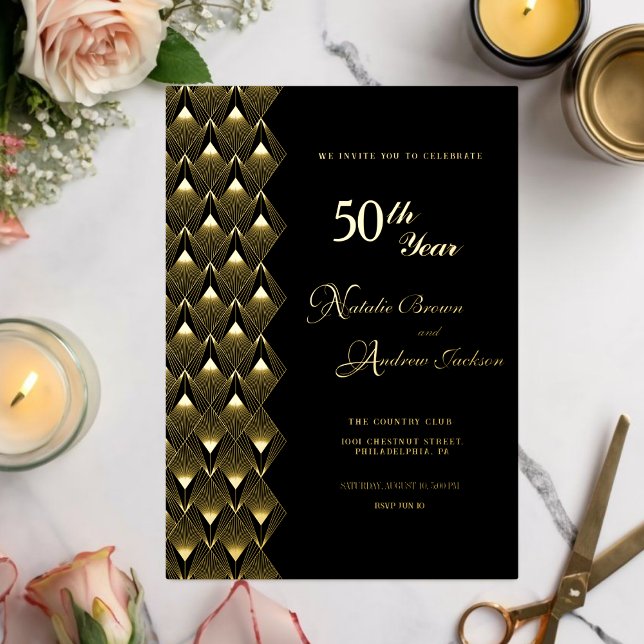 Retro Golden 50th Anniversary  Foil Invitation (Creator Uploaded)