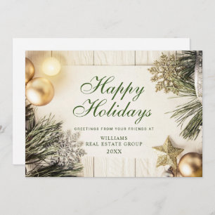 Retro Golden Christmas Ornament Corporate Greeting Holiday Card