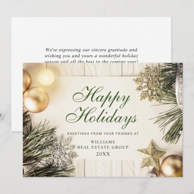 Retro Golden Christmas Ornament Corporate Greeting Holiday Card (Front/Back)