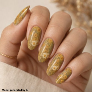 Retro Golden Daisy Wildflower Meadow - Rustic Fall Minx Nail Art