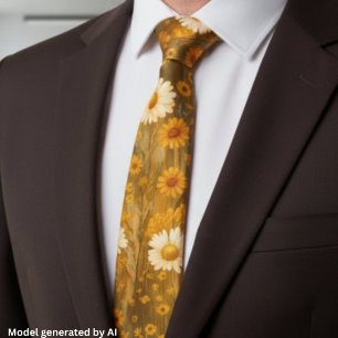 Retro Golden Daisy Wildflowers - Rustic Fall Neck Tie