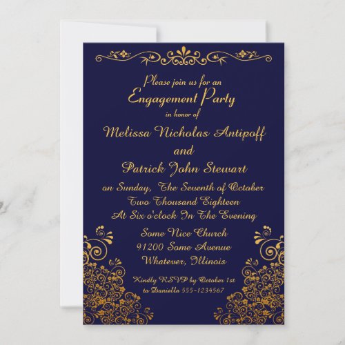 Retro Golden Elegant Stylish Engagement Party Invitation