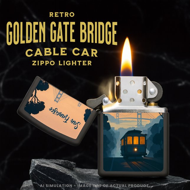 Retro Golden Gate Bridge, Cable Car, San Francisco Zippo Lighter (Creator Uploaded)