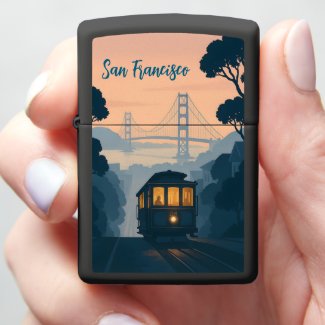 Retro Golden Gate Bridge, Cable Car, San Francisco