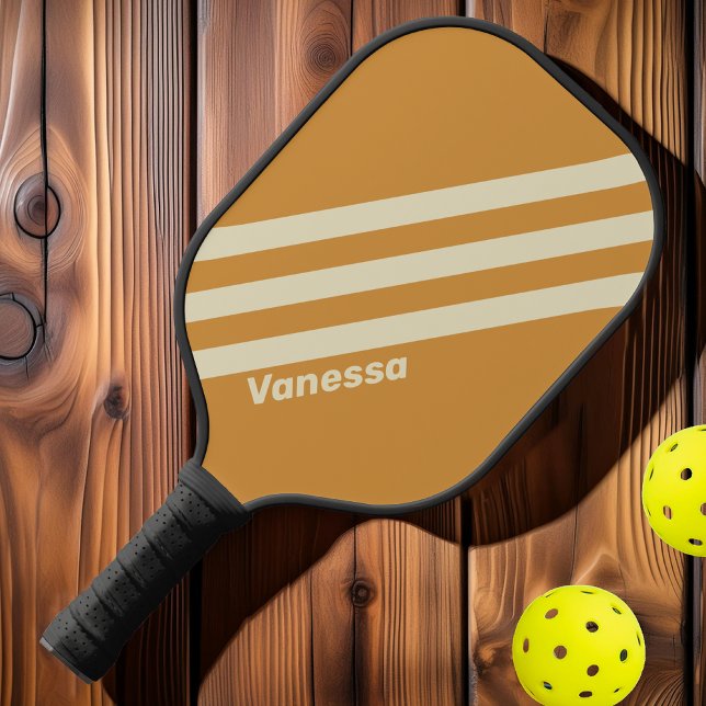 Retro Golden Horizon Three Stripes with Name Pickleball Paddle (Creator Uploaded)