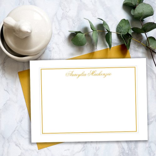 Retro Golden Mustard Yellow and White Personalized Note Card