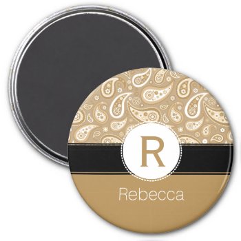 Retro Golden Paisley Monogram And Name Pattern Magnet by DuchessOfWeedlawn at Zazzle