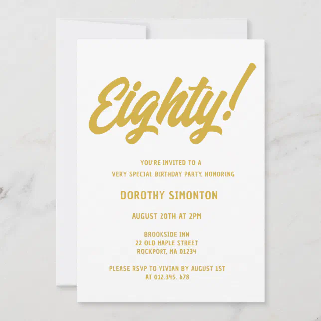 Retro Golden Script 80th Birthday Party Invitation | Zazzle