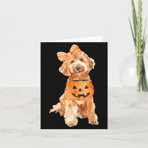 Retro Goldendoodle Pumpkin Jack O Lantern Card