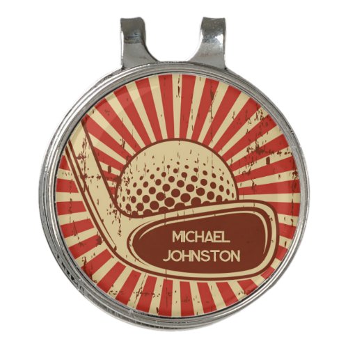 Retro Golf Ball and Club Personalized Golf Hat Clip